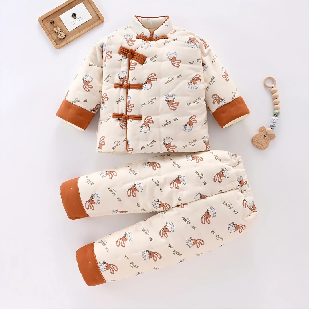 25年新款纯棉儿童套装加厚防风保暖1-7岁男女童通用幼儿园耐脏款