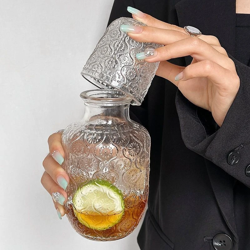 新款海棠花玻璃茶壶ins高颜值冷水壶一壶一杯果汁玻璃杯高级