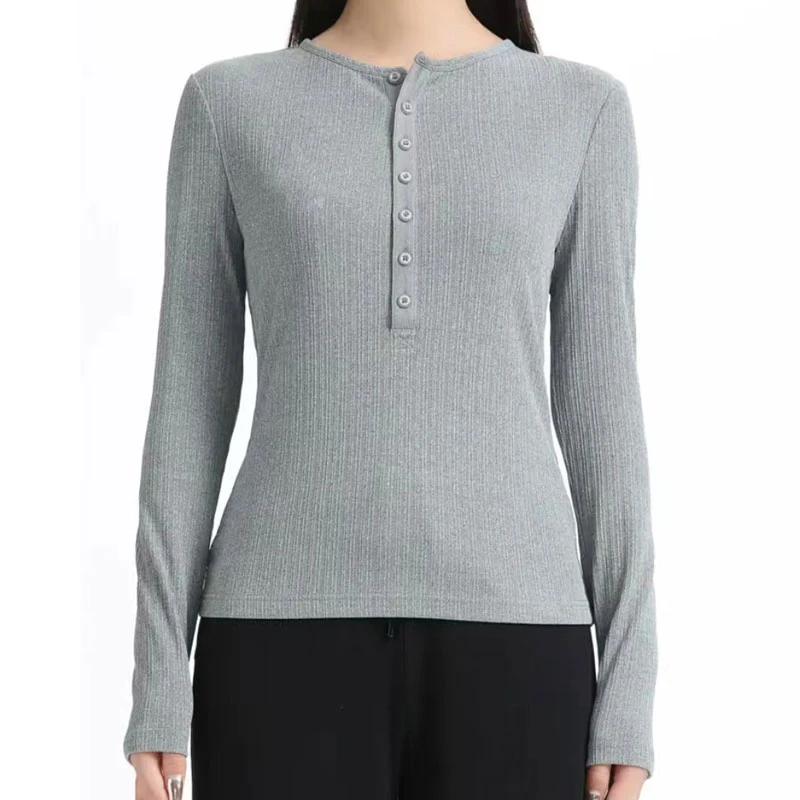 【商场同款】圆领T恤早春新款百搭修身薄款半门襟长袖打底衫1301032