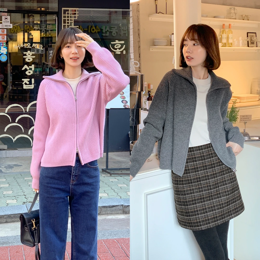 【双十二92折】【粉莓软糖】FS512S082翻领拉链毛衣