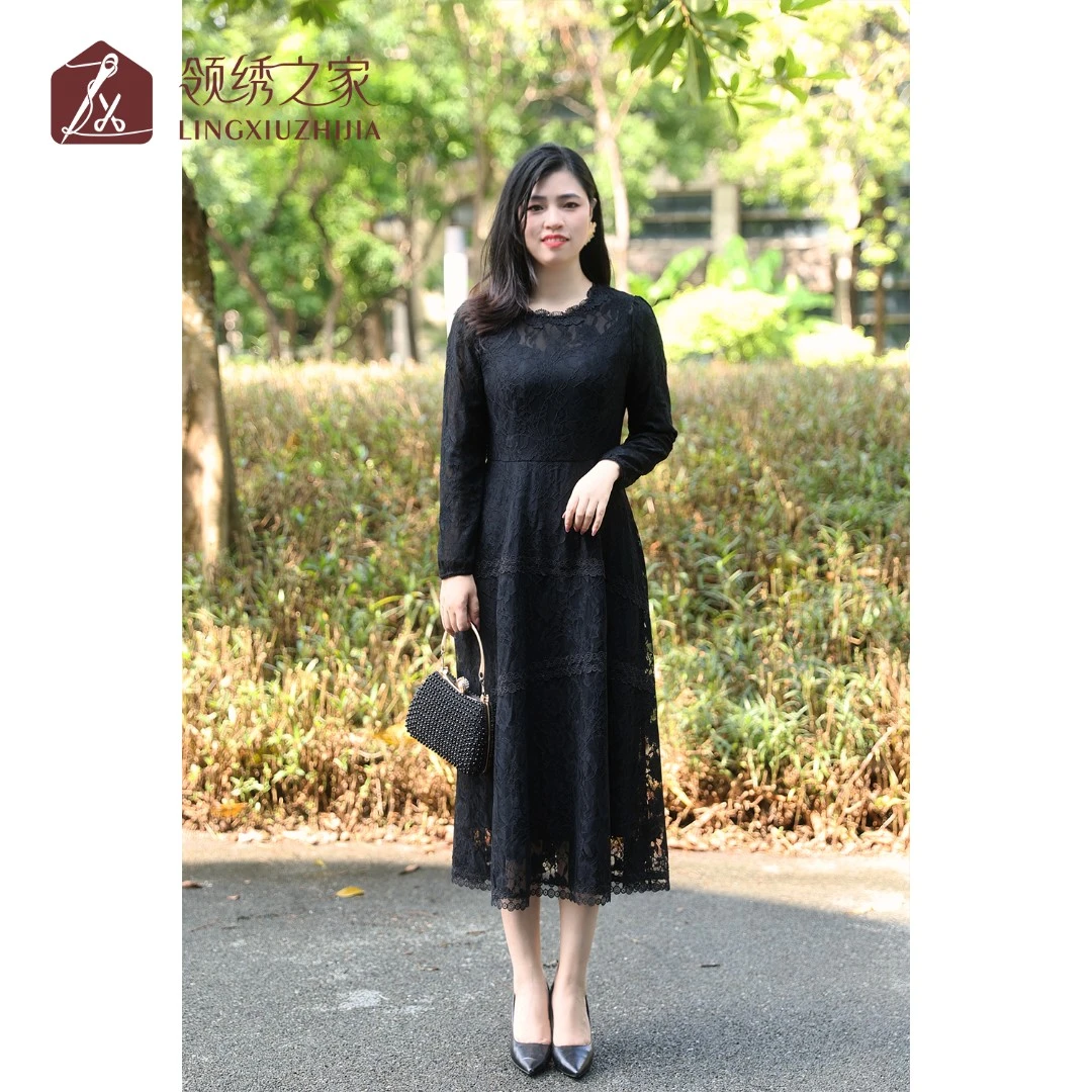 【领.星夜璀璨】气质优雅大牌蕾丝绣花连衣裙#L800908H优雅时尚