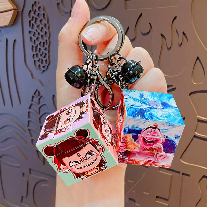哪吒之魔童闹海创意卡通图案魔方钥匙扣包包挂件钥匙链小礼品
