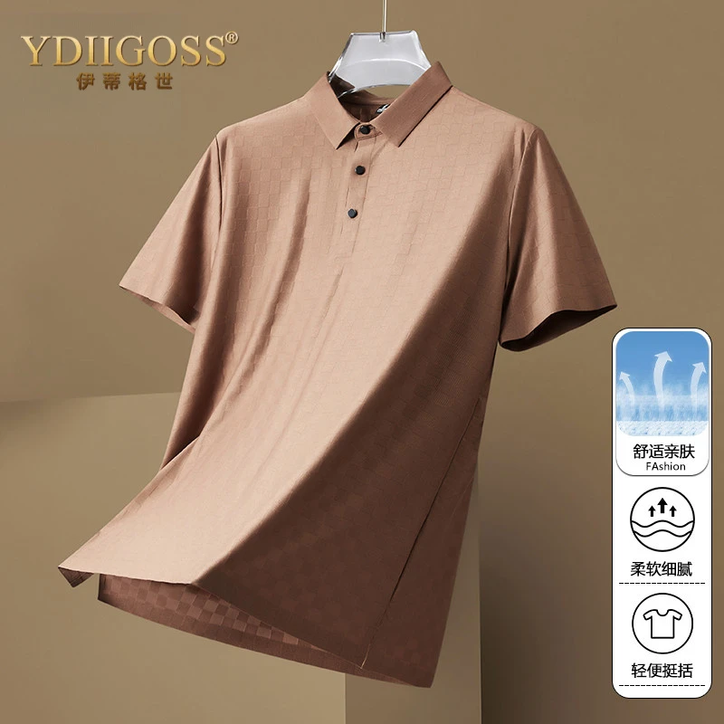 YDIIGOSS格纹短袖POLO衫男夏季薄款商务中年休闲男士体恤上衣