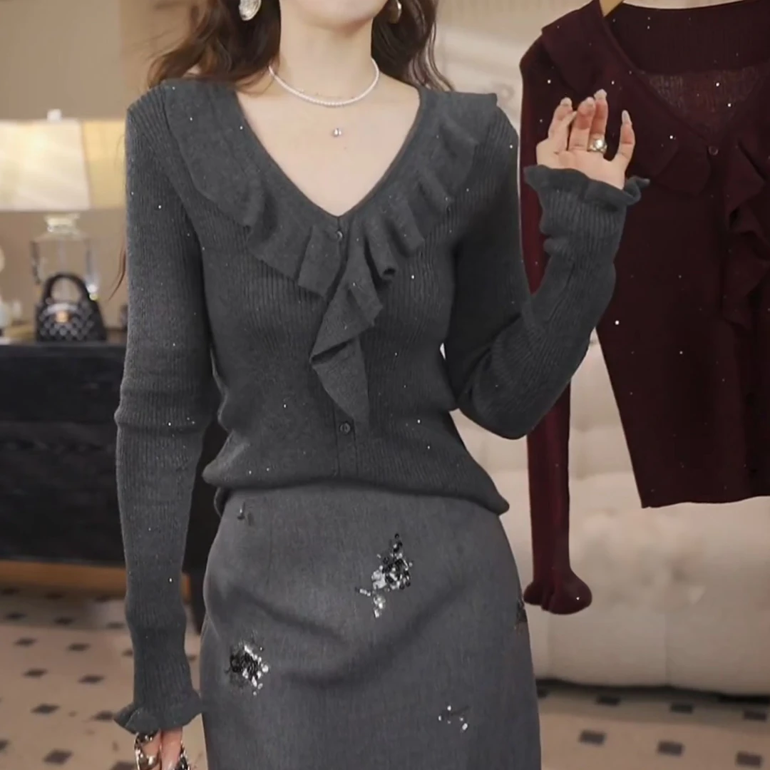 闪闪星河~秋冬新款针织长袖套头毛针织衫设计感上衣LK2506756