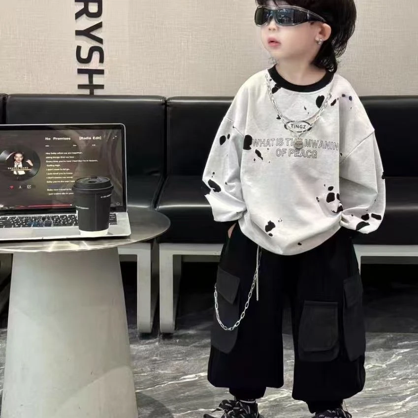 男童春秋卫衣套装新款2025款儿童宽松卫衣工装裤中小童两件套TT