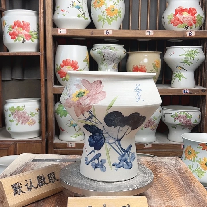 摆件高脚荷花新款陶瓷陶瓷