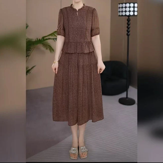 L8541 复古假两件洋气显瘦透气连衣裙2025年春夏新款高档显瘦