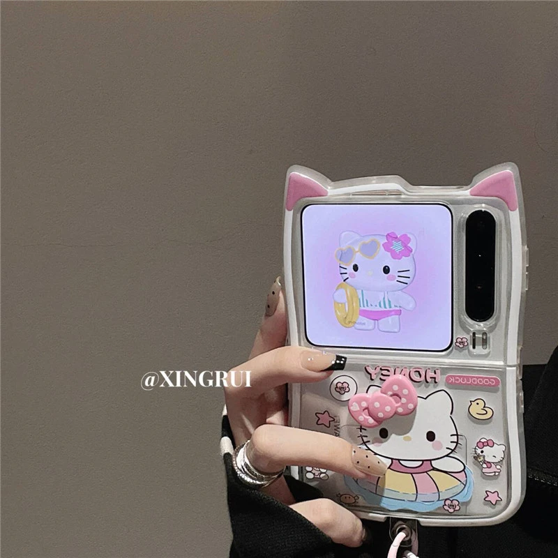 可爱猫耳朵kt猫适用华为PuraX手机壳pocket2/s折叠屏p50/novaflip