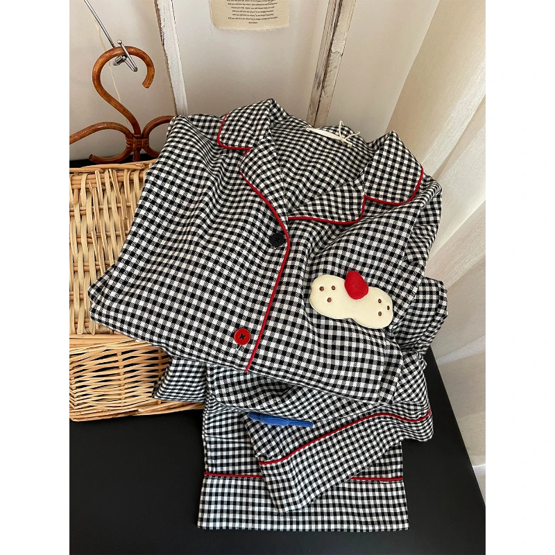 大码韩版酷猫印花格子长袖睡衣女春秋2025新款高级长裤套装居家服