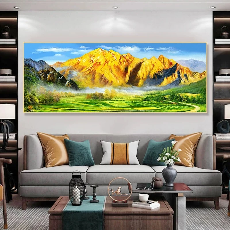 【包安装】金山聚宝盆山水画客厅装饰画沙发后背景墙挂画聚财风景画