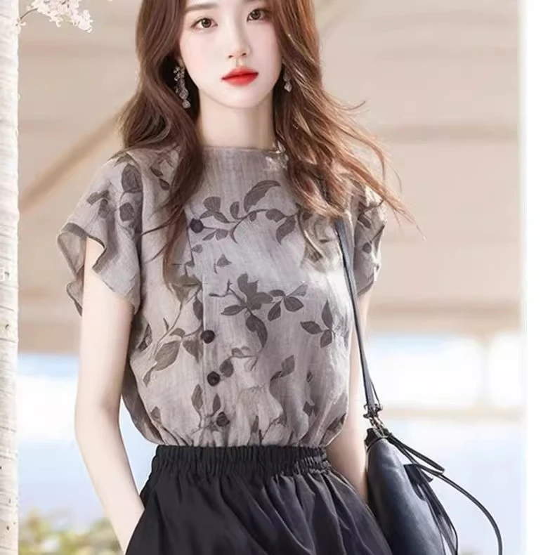 法式轻奢小飞袖圆领衬衫女高级设计感小众独特别致超好看绝美上衣