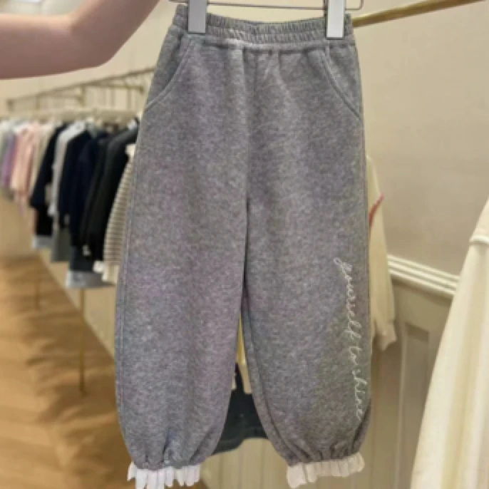 茉莉岛•25秋~花边收脚加绒卫裤8939花灰18-1