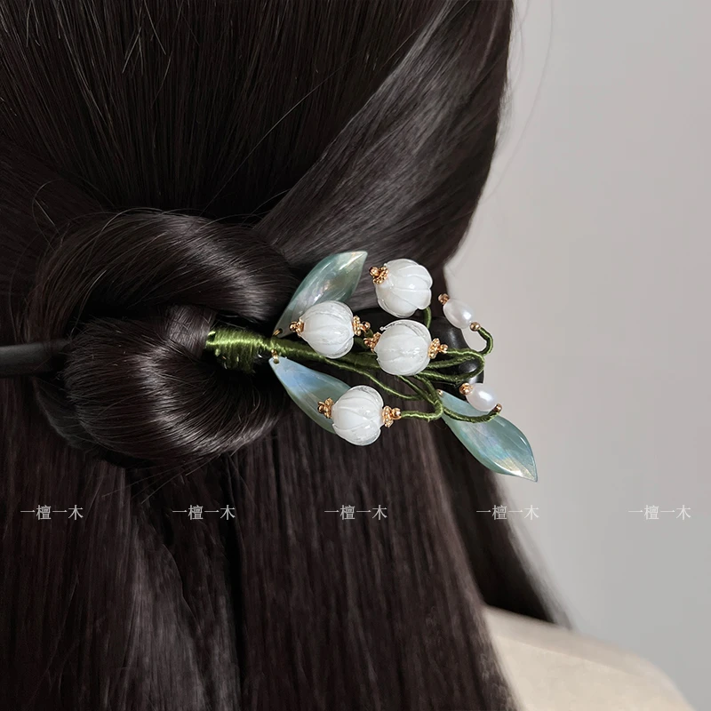 铃兰幽梦丨黑檀木发簪新中式古风女高级感盘发日常发簪子2025新款