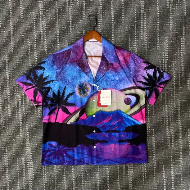 全新未使用 Valentino/华伦天奴 水面天空印花短袖衬衫/尺码46