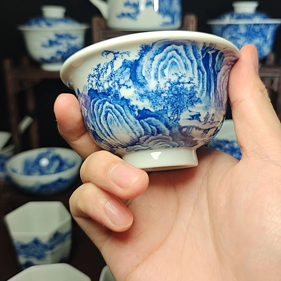 用***4摆件青花山水主人杯