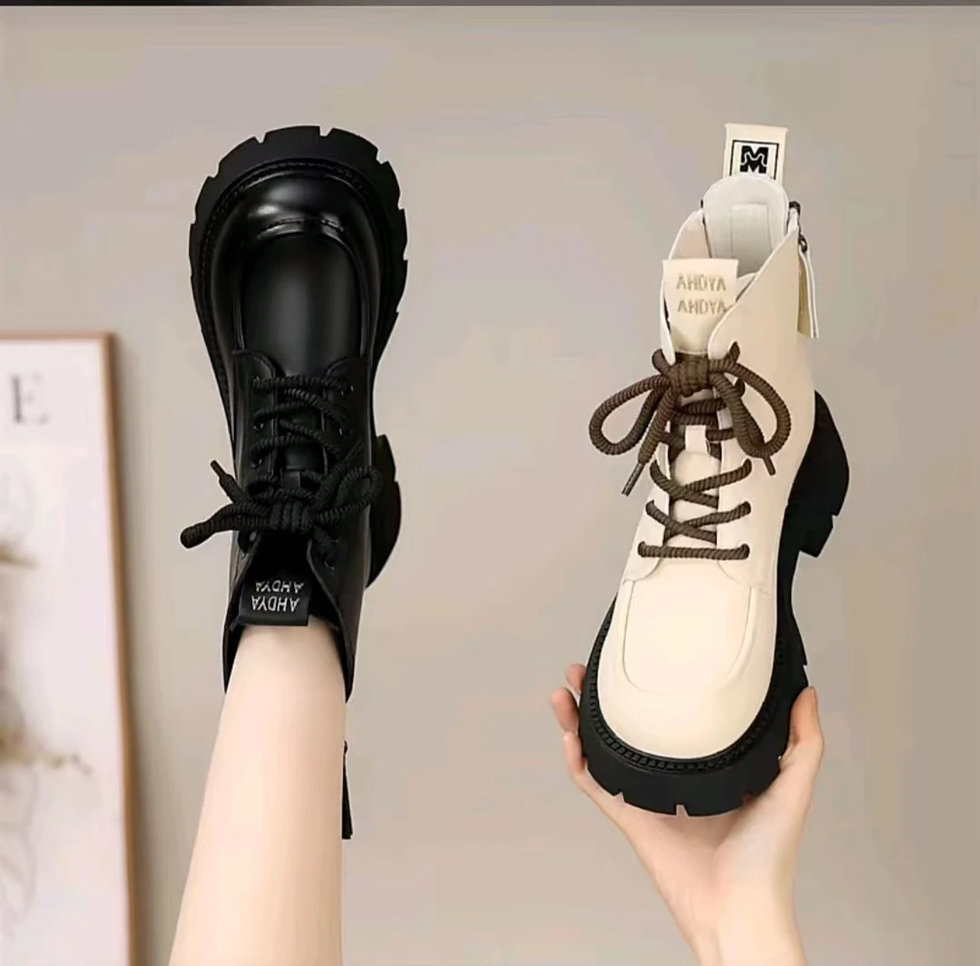 秋冬季复古双拉链时尚马丁靴英伦风百搭潮流风短靴网红爆款中筒靴