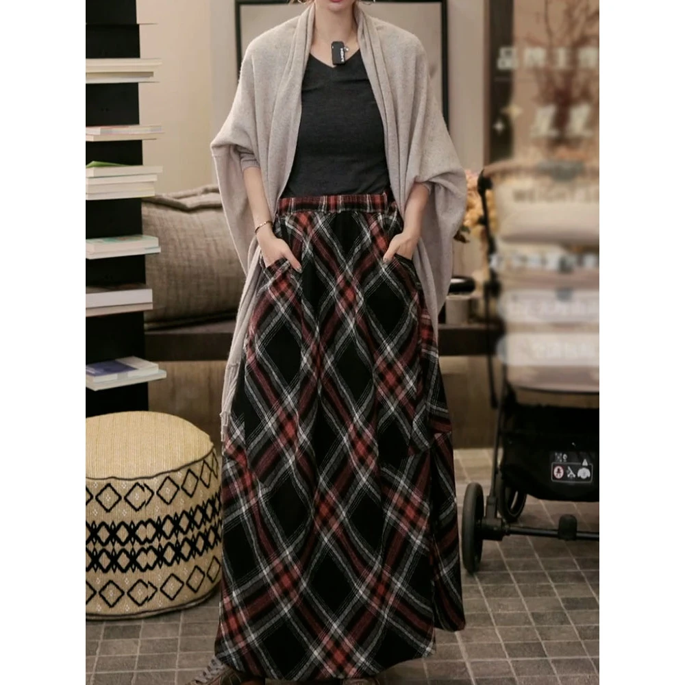 慵懒简约通勤风套装2025秋季新款高级气质针织披肩上衣格纹半身裙