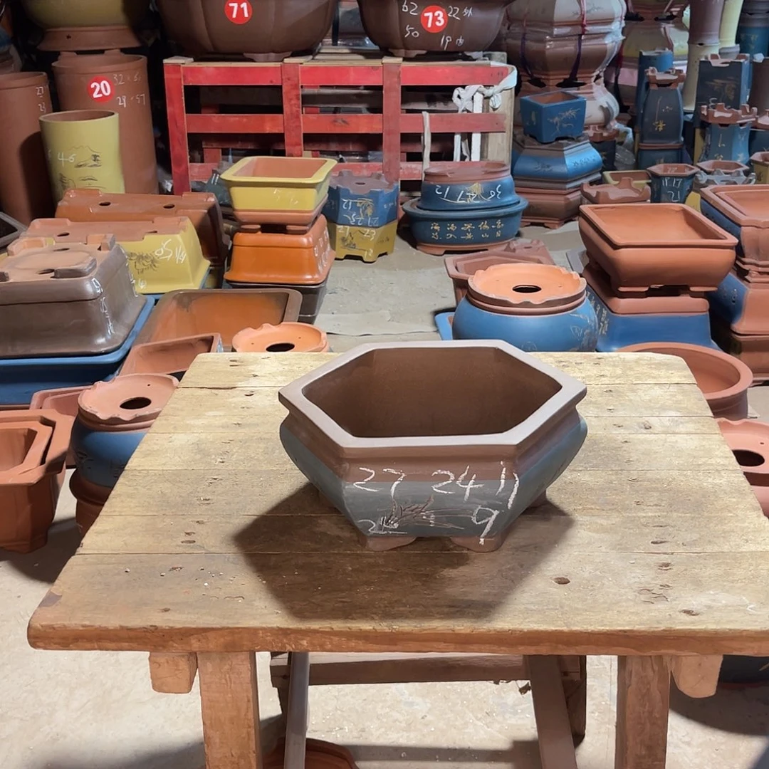 紫砂花盆六方盆一个