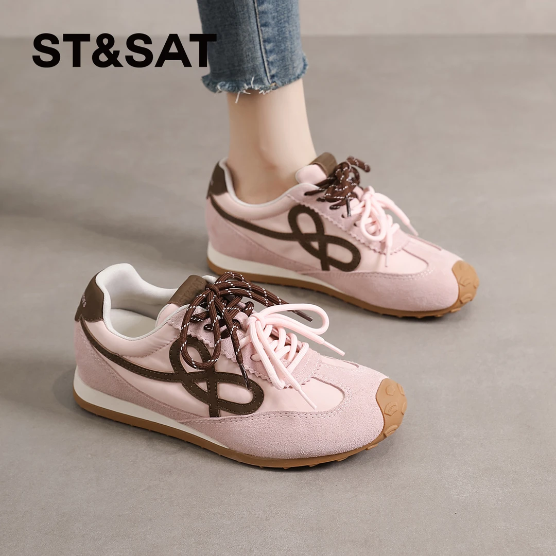 星期六粉色小众轻奢鞋子女款2025新款德训鞋百搭复古轻便阿甘鞋女