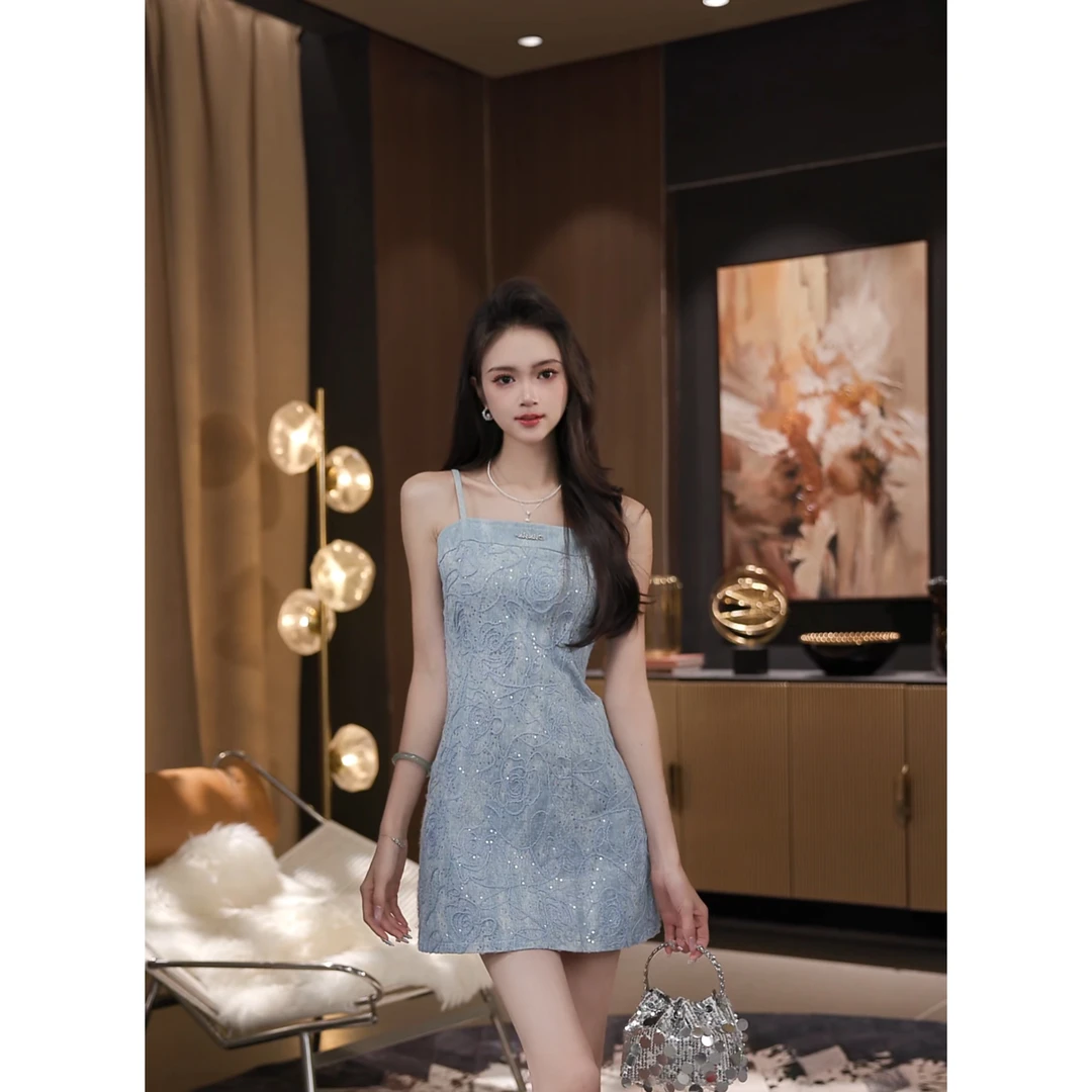 薇宝儿佳佳-【璀璨星语】新款显瘦收腰设计感气质连衣裙-53632Q