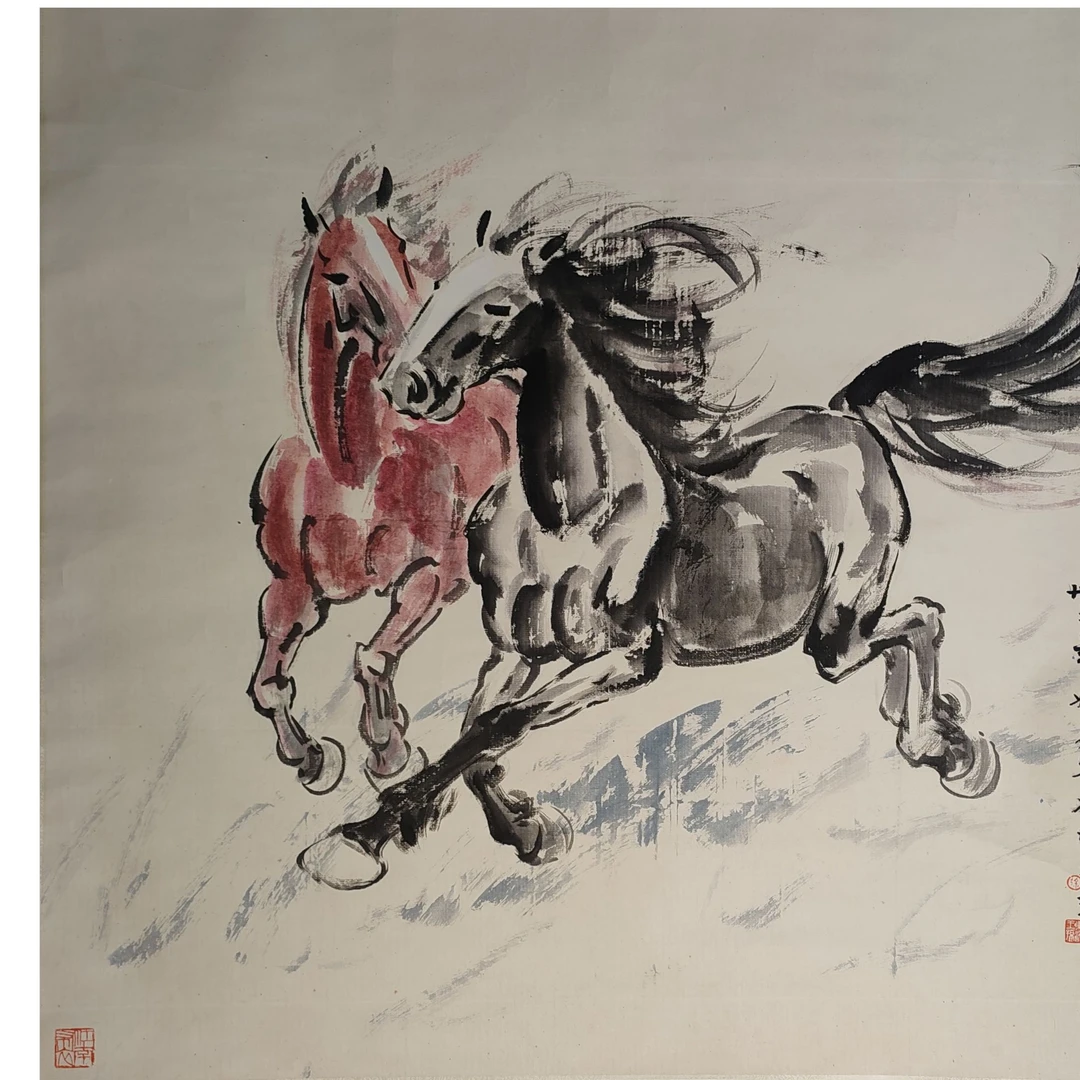 LOT.030 悲鸿 双骏图 99*101cm 纸本设色镜片
