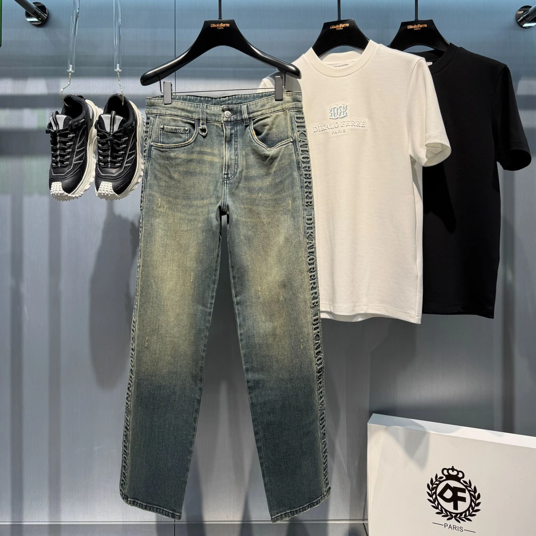 DIKALO FERRE/迪卡里奥 费雷D53NZ662新款男士精梳棉阔腿牛仔裤