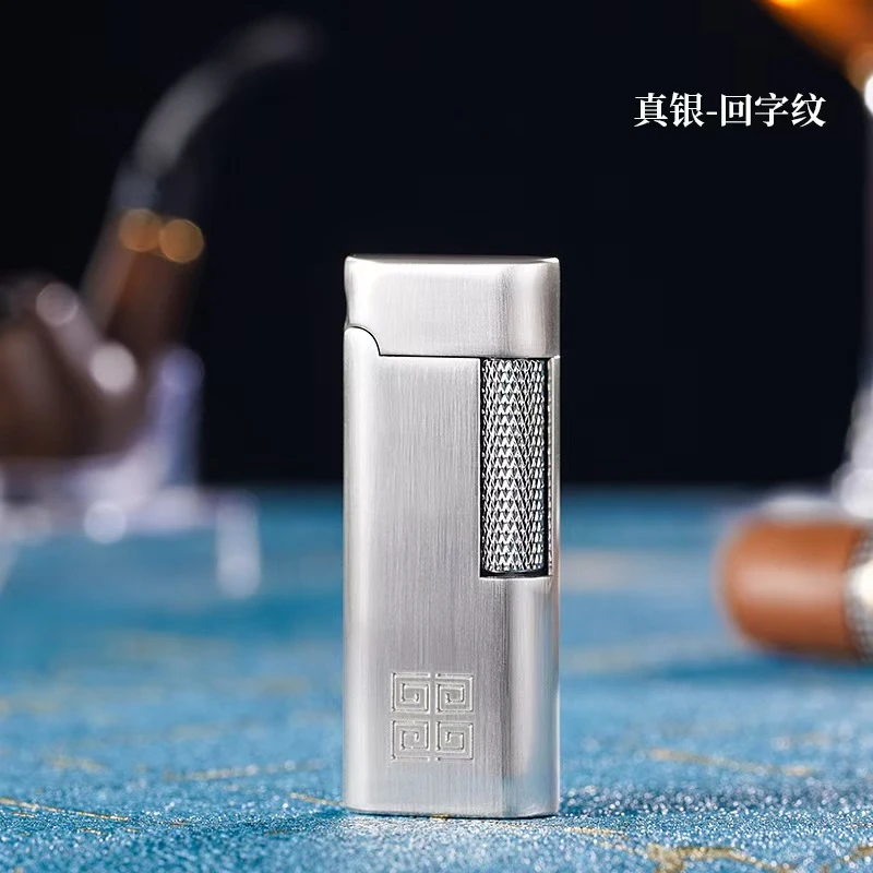 084创意真银金属砂轮侧滑充气高档经典男士打火机礼品