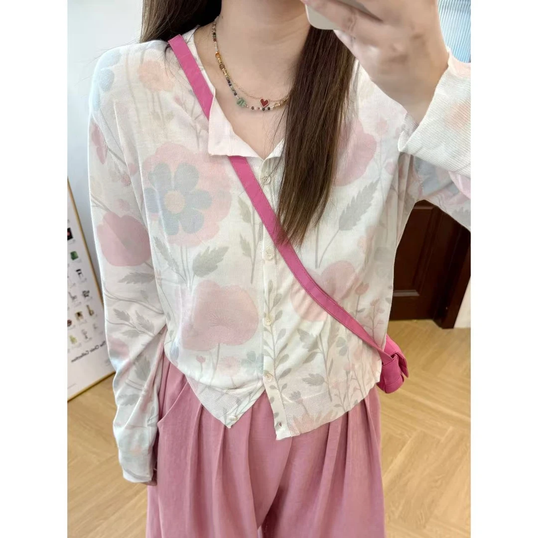 晶咕佳佳【泡泡纱】彩色花花氛围感纽扣上衣长袖防晒夏季薄款透气