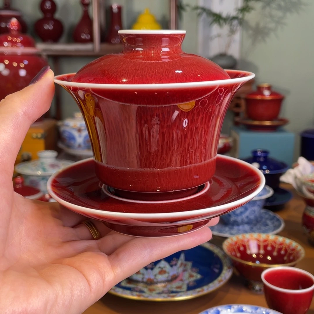 清欢雅玩原矿郎红福利马蹄盖碗150毫升