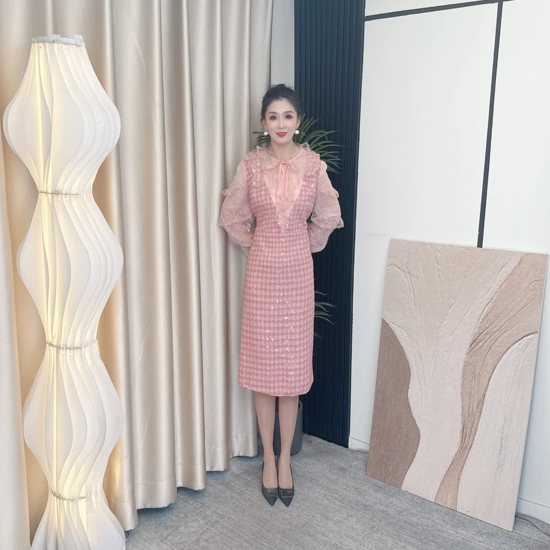 F379女装连衣裙显瘦气质轻奢时尚百搭复古收腰名媛显瘦修身设计师