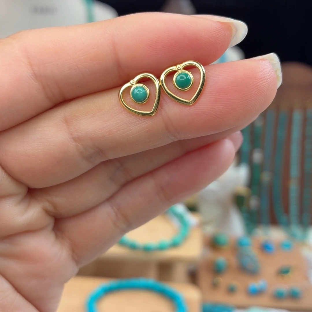 绿松石银S925镀金镶嵌耳饰