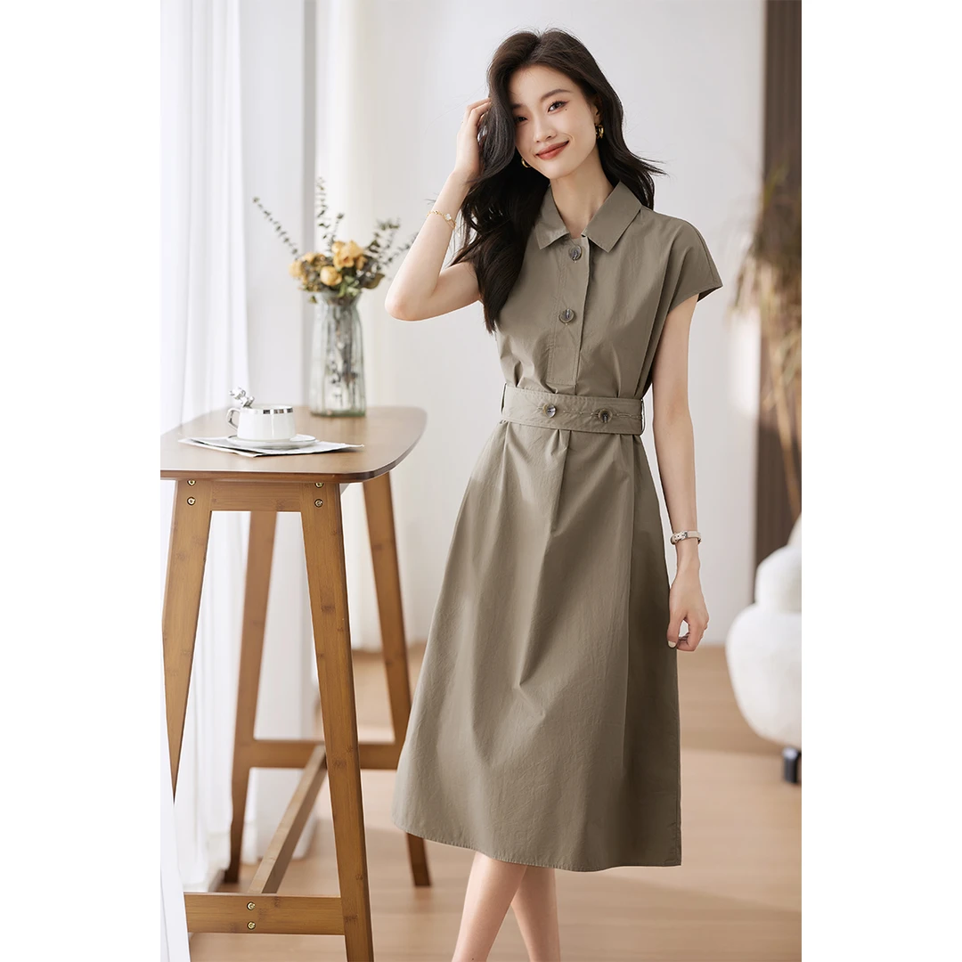 XWI/欣未高级简约通勤收腰连衣裙2025年夏季新款知性连衣裙女7196