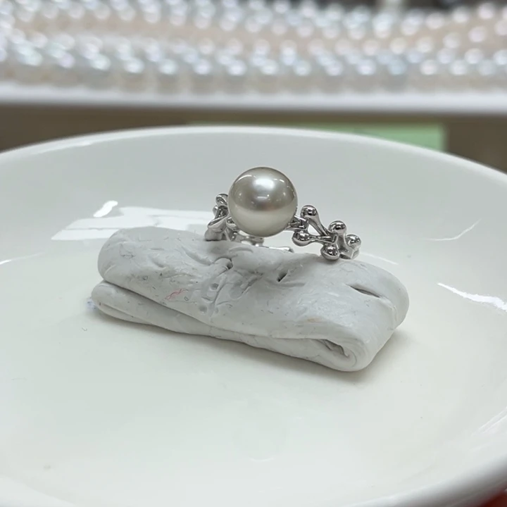 银S925镶嵌戒指海水珍珠大溪地8-9m 38号