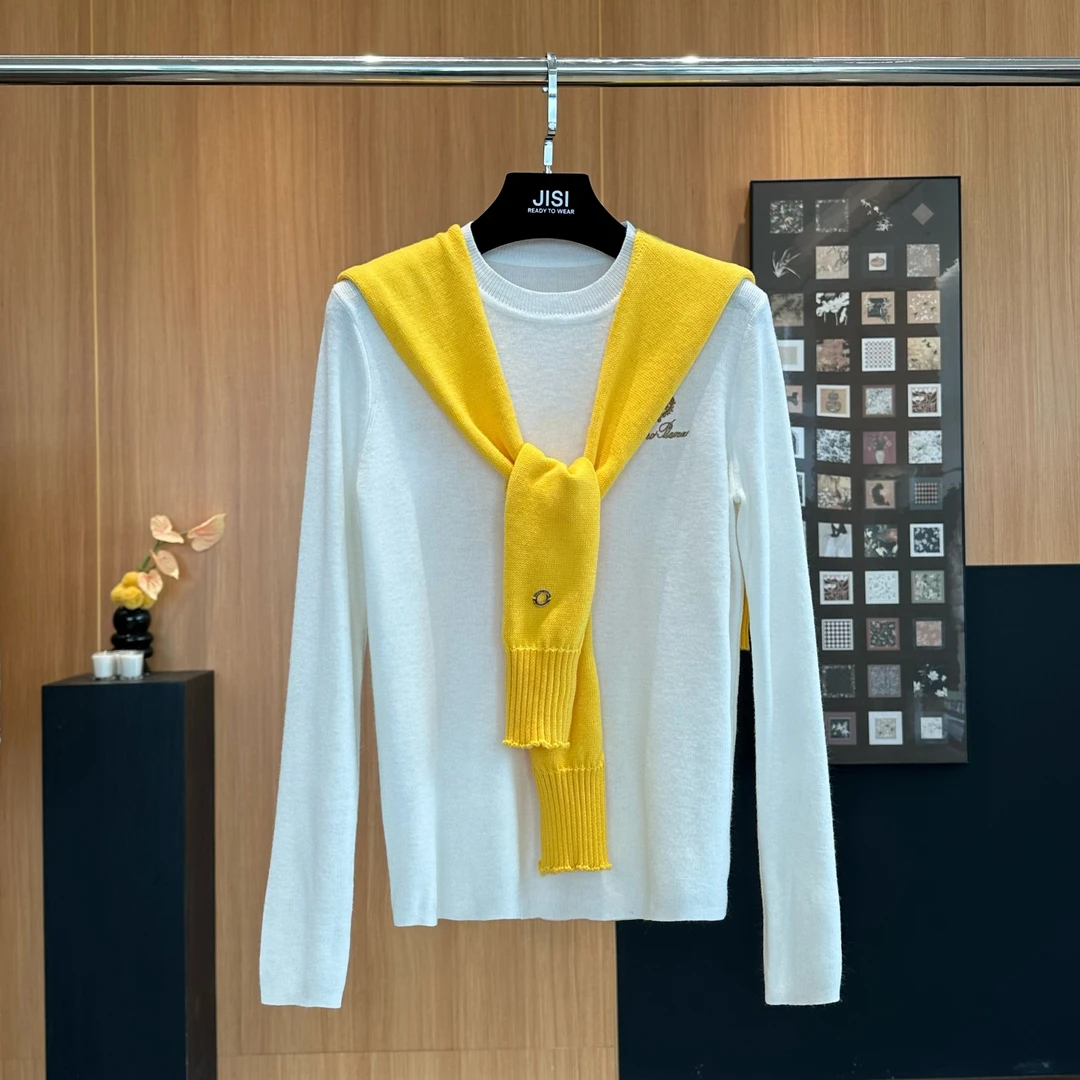 JISI 披肩式假两件针织长袖上衣-MZ24701