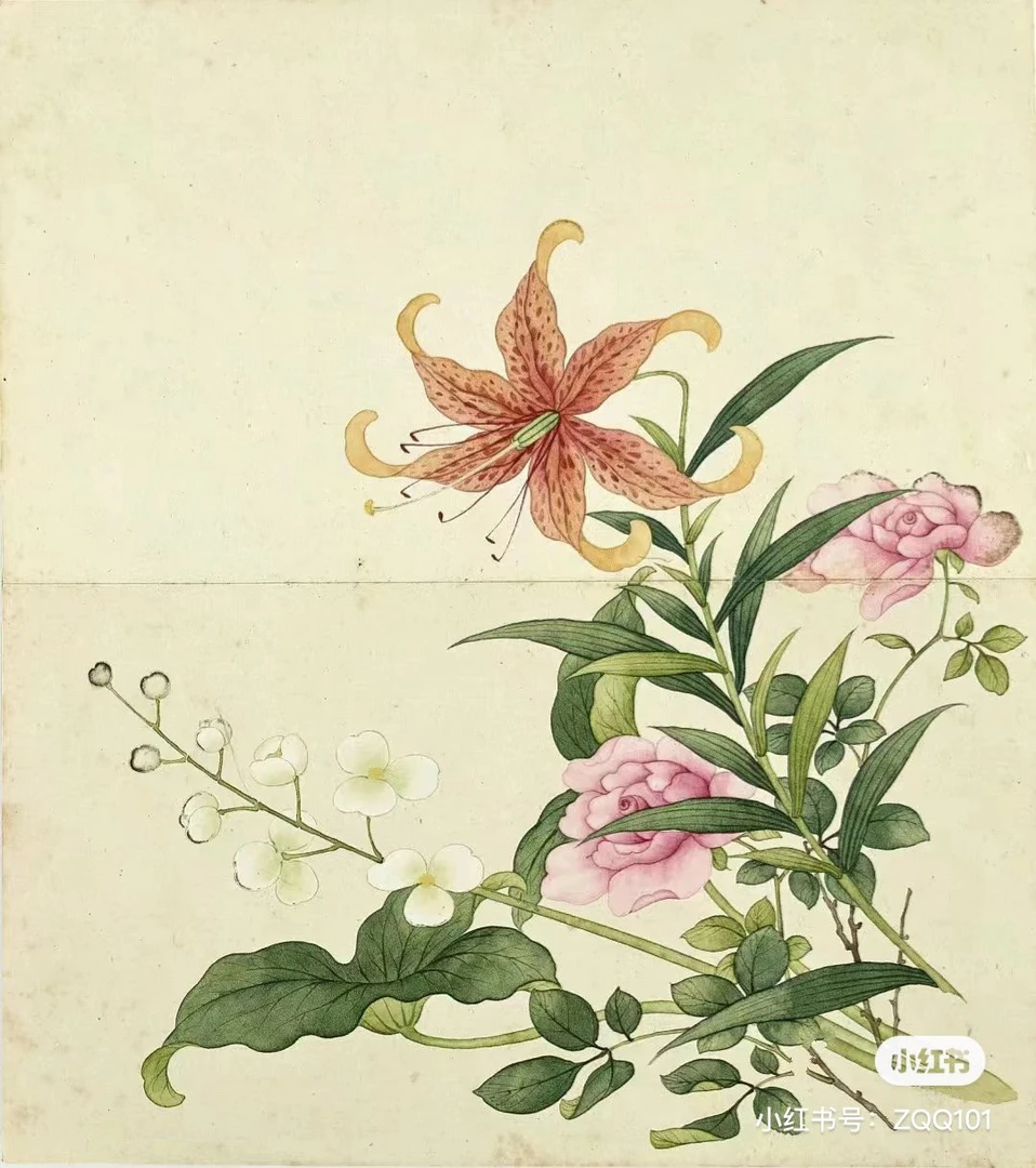 刺绣材料包 四联画二《月季百合图》有图文参考无视频教程