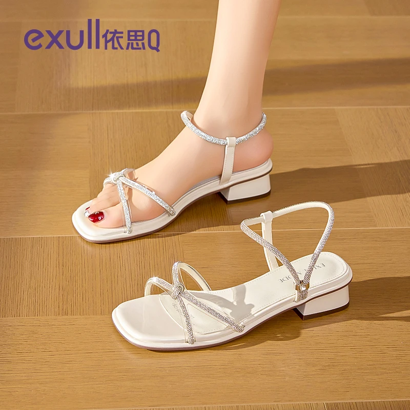 依思q水钻凉鞋女夏外穿2025新款法式配裙子仙女风一字带两穿凉拖