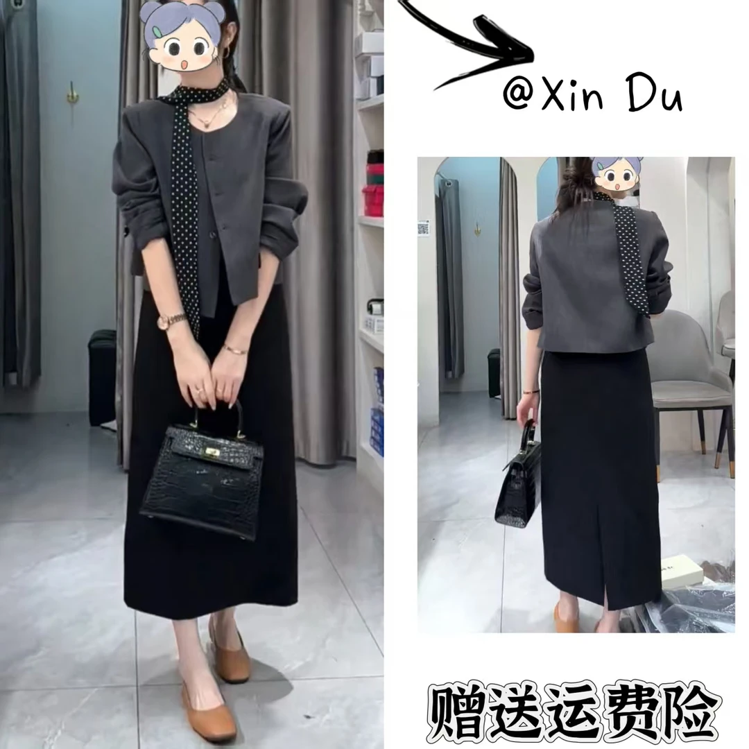 2025秋季新款时尚显瘦气质女士网红洋气两件套百搭款D23007