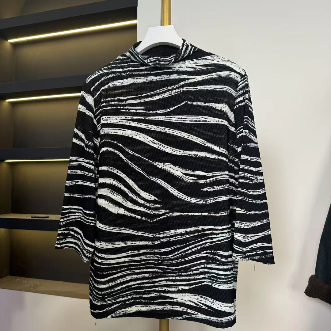 新款夏季斑马纹短袖宽松上衣内搭套头衫17019