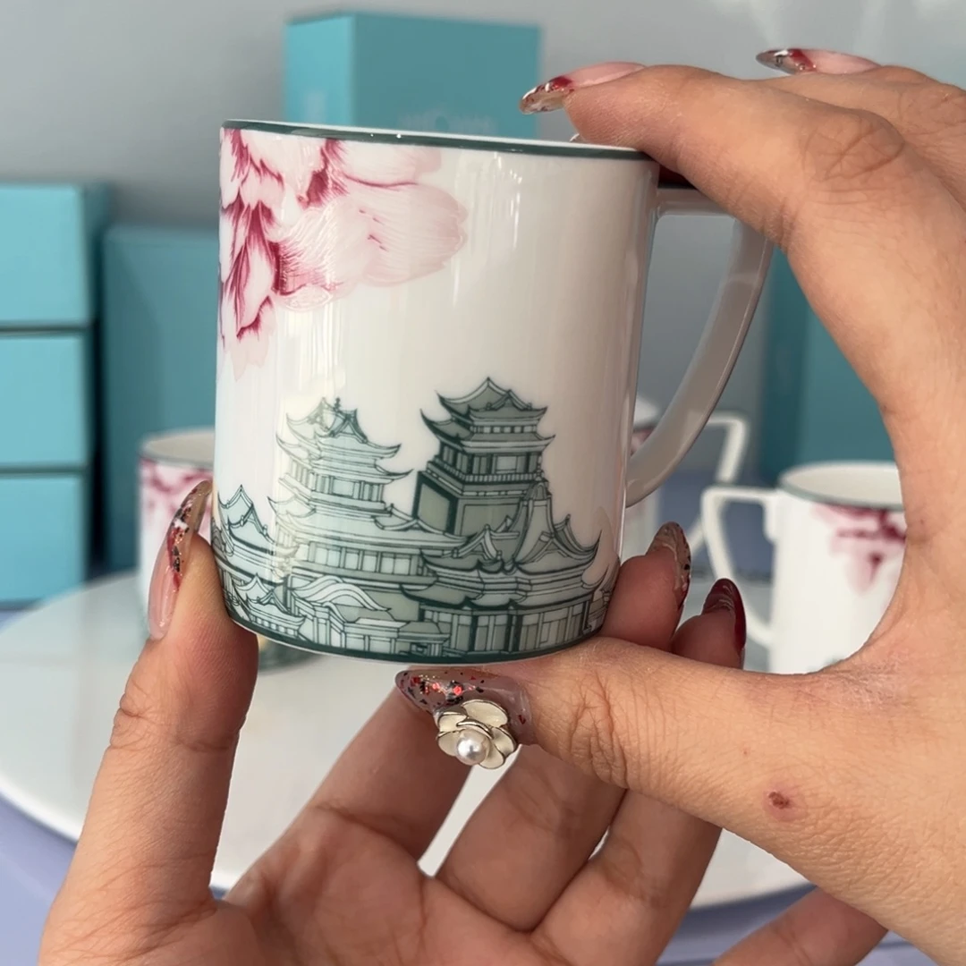 瓷片花好月圆小茶杯