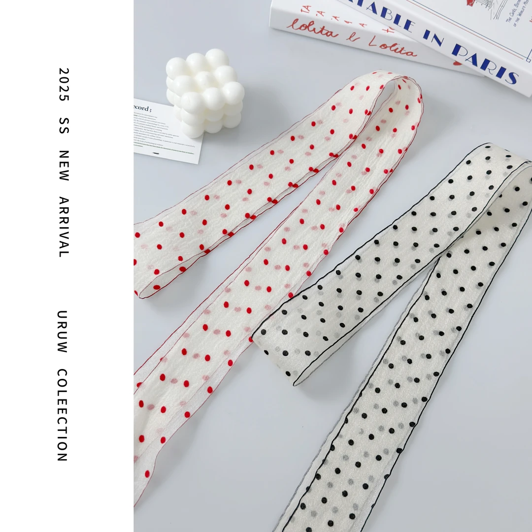 【颖子定制】法式气质波点飘带丝巾女气质百搭细窄长条丝巾 5068