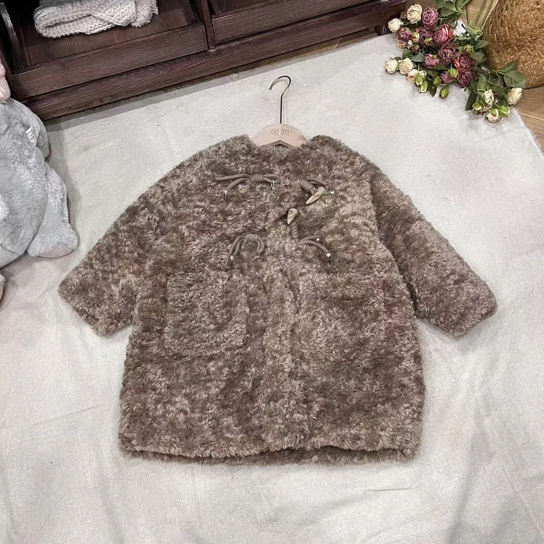 〖姐姐家〗2024冬款儿童带帽牛角扣毛毛棉袄外套yq3596