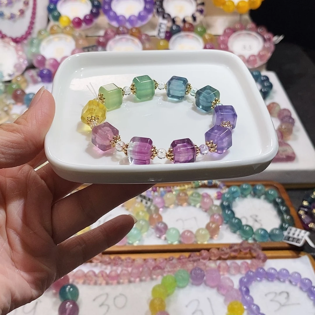 萤石手链未镶嵌渐变方糖