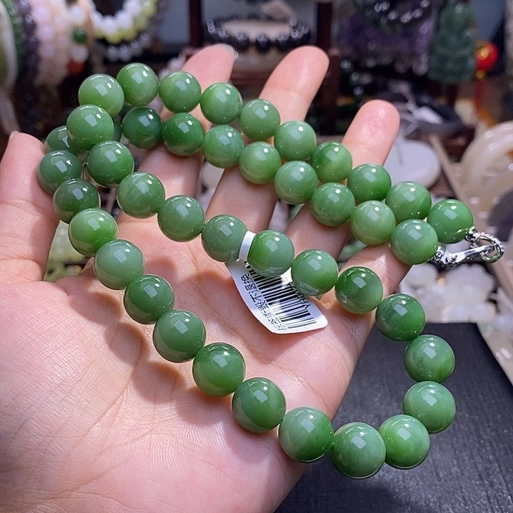 和田玉未镶嵌颈饰毕业级老坑料碧玉猫眼妈妈链12m