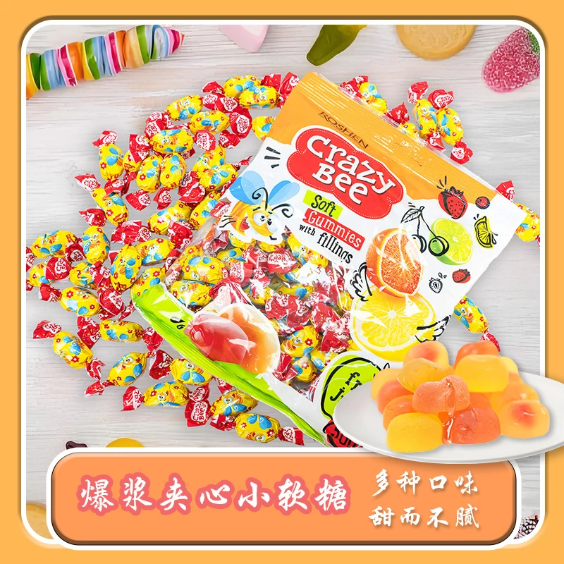乌克兰进口ROSHEN如胜小蜜蜂果汁夹心软糖休闲解馋零食软糖500g
