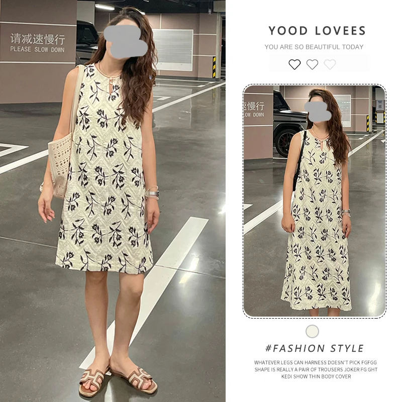 法式刺绣无袖连衣裙女夏季2025新款今年流行爆款独特超好看a字裙