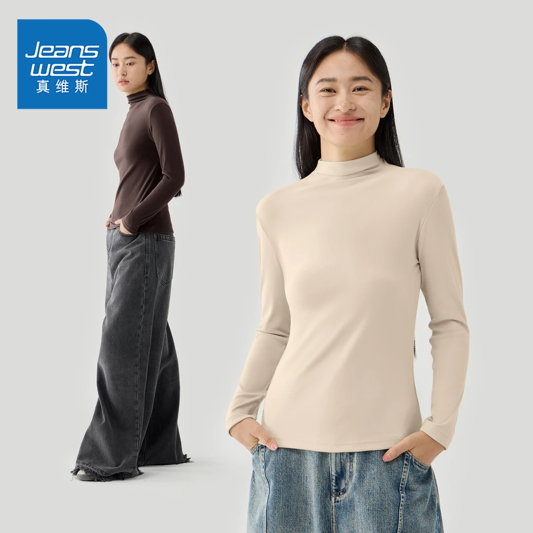 ZD真维斯圆领女士半高领打底衫2025新款秋冬内衬打底上衣加绒长袖