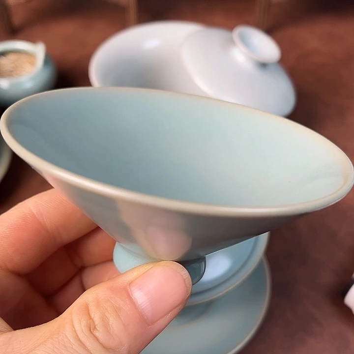 灵****土斗笠杯天青釉色全品