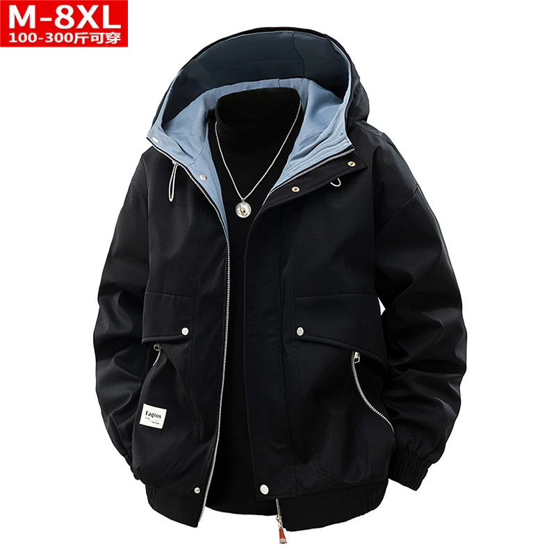 春秋季潮流港风男装帅气时尚连帽夹克胖男士加肥大码宽松休闲外套