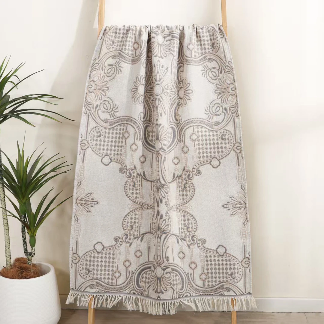 （流苏航空浴巾）麻本色流苏休闲毯沙发巾航空毯75✖️150cm家用吸水