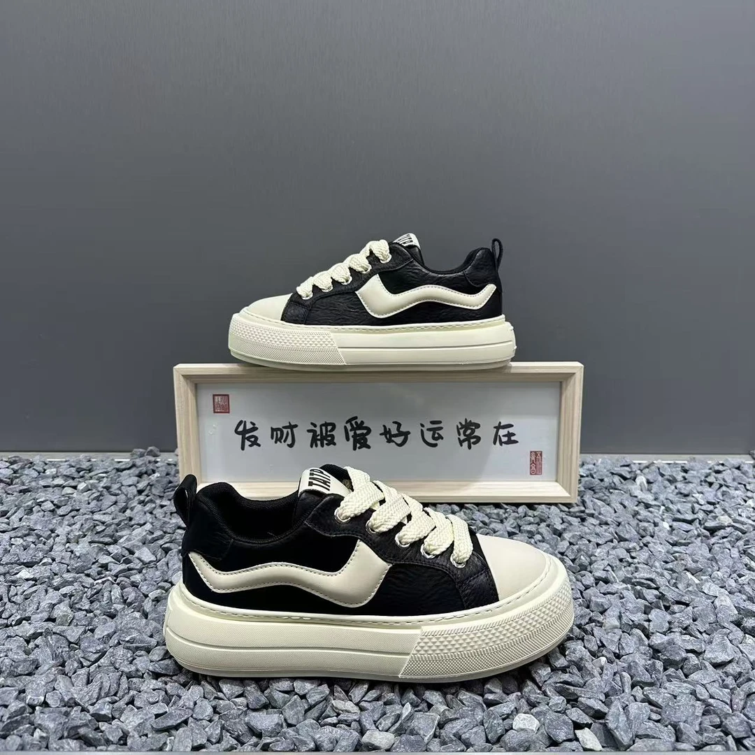 男士板鞋新款皮面低帮系带厚底休闲鞋软底舒适轻便潮男鞋
